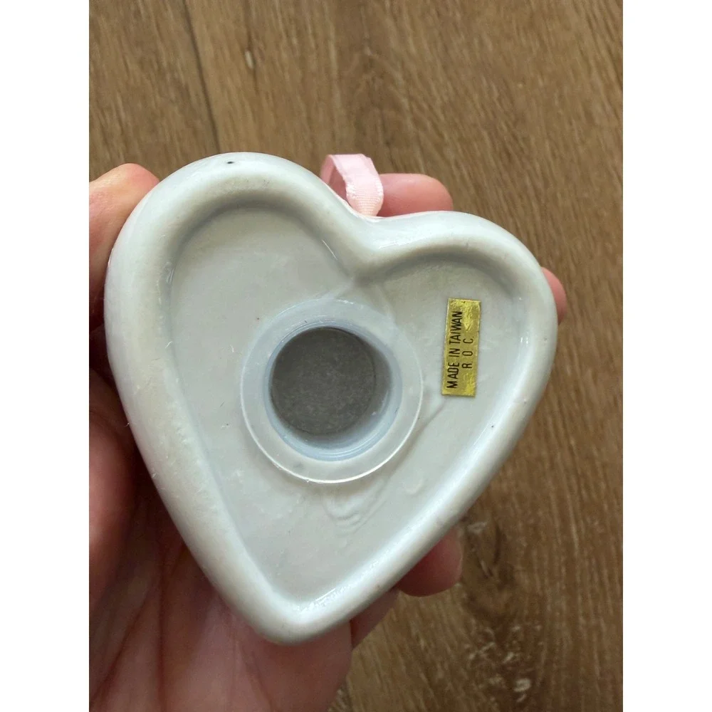 Vintage Porcelain Heart Pomander Pink Rose Floral Scent Diffuser Ornament Taiwan